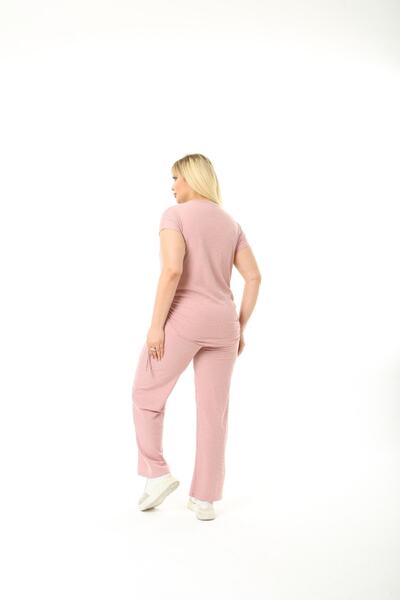 Mezura Plus Size Women's Camisole Short Sleeve Side Gather Detailed Suit