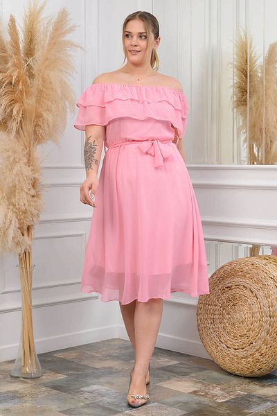 Neşeli Butik Γυναικείο Baby Blue Belted Plus Size Φόρεμα σιφόν Nb8061