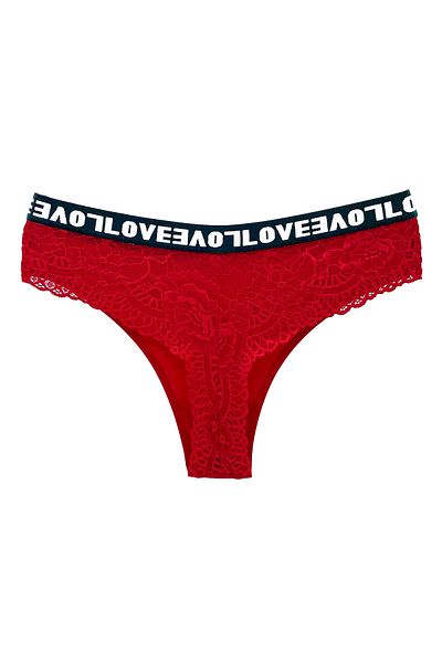 HNX Red Love Rubber Cotton Lace Back Thong Women's Panties