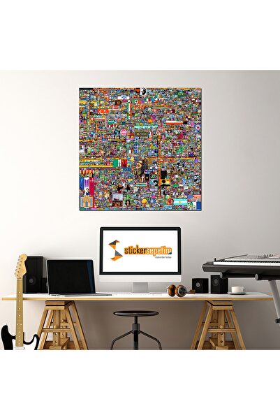 Sticker Sepetim Reddit R/place Reddit Savunma Hattı Mdf Tablo Duvar Dekoru