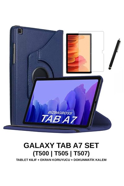 BizimGross حافظة كمبيوتر لوحي قابلة للدوران متوافقة مع Samsung Galaxy Tab A7 Sm T500 T505 T507 + واقي شاشة + قلم