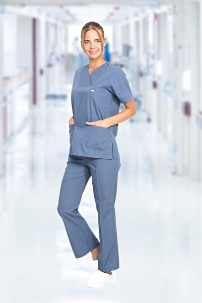 Poplin Kumaş Indigo Doktor Hemşire Alt Üst Nöbet Takımı