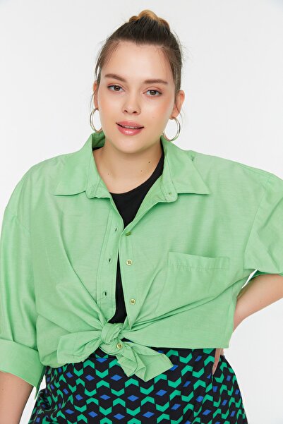 Trendyol Curve Zöld Boyfriend szőtt ing TBBSS22GO0323
