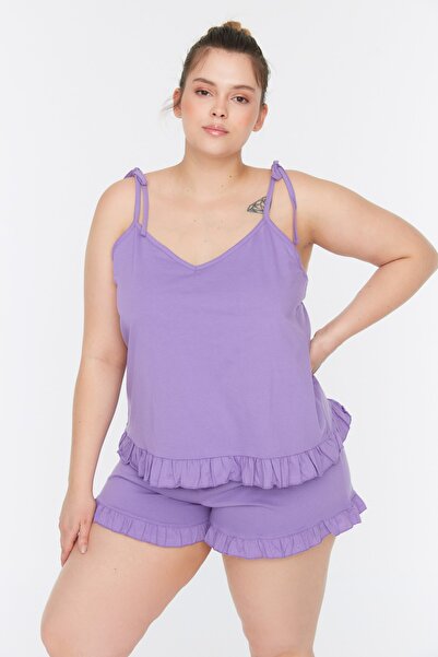 Trendyol Curve Plus Size Pajama Set - Purple - Plain