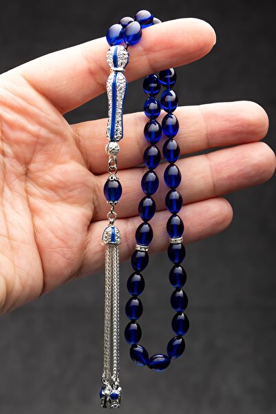 OTTOTESBİH Tassel Arpa croială Tasbih cu ciucuri din filigran, albastru închis, chihlimbar foc