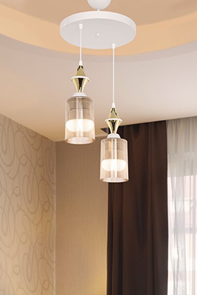 Genel Markalar Beyaz Karo Gold 2'li Bal Camlı Şık Avize, modern ve zarif tasa...