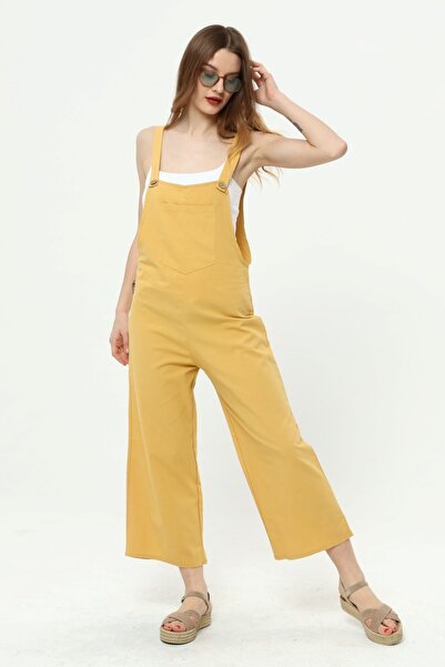 Primaro Hardal Rengi Önden Cepli Askılı Ayarlanır Düğmeli Tulum