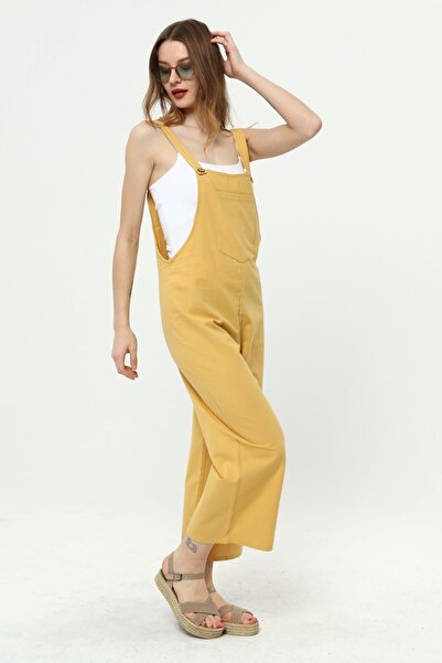 Primaro Hardal Rengi Önden Cepli Askılı Ayarlanır Düğmeli Tulum