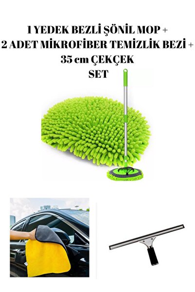 Oliva Nero Set Şönil Araba Yıkama Paspas Mop 2 Adet Mikrofiber Temizlik Bezi ...