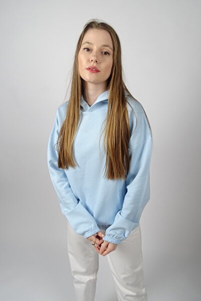 Pin Clothing Pn33 Bebek Mavisi Kapşonlu Cepli Sweatshirt