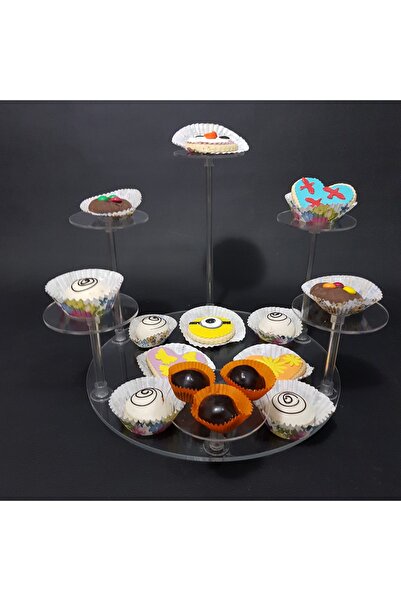 soylu pleksi Şeffaf Pleksi 6 Adet Yuvarlak Raflı Teşhir Cupcake Standı