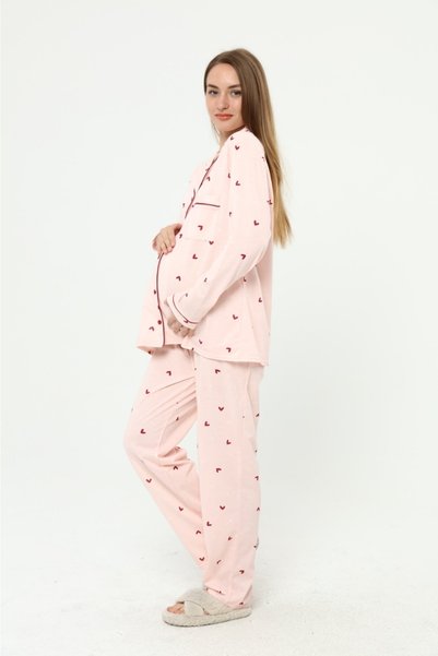 Nehir tekstil Front Buttoned Plus Size Combed Cotton Maternity Pajama Set
