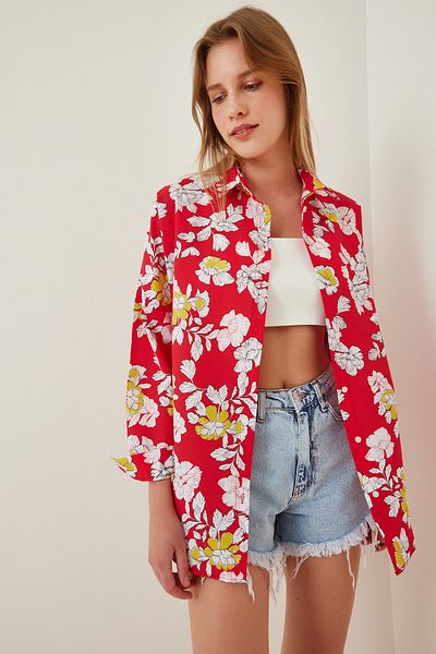 Happiness İstanbul Women's Vibrant Red Oversize Long Basic Shirt DD00842
