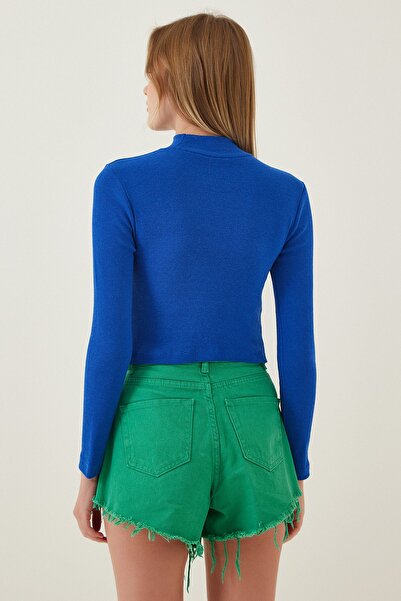 Happiness İstanbul Női élénkkék zsinóros garbós garbós kötött blúz GT00059