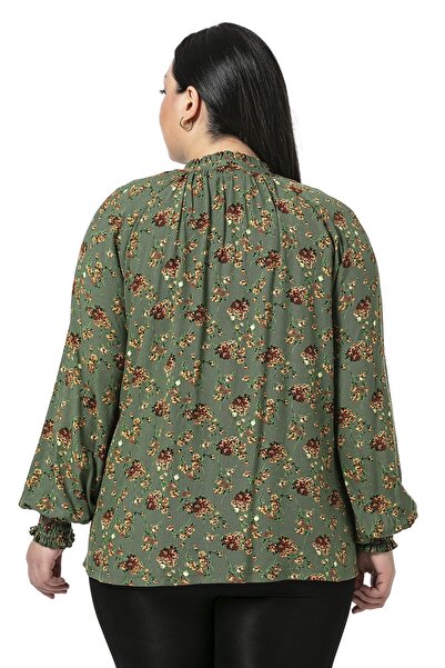 DISENTIS MODEST Μικρή πράσινη λουλουδάτη μπλούζα με βολάν με βολάν και γιακά