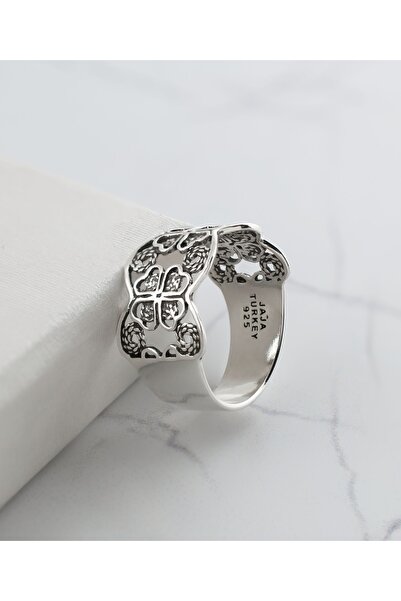 Filigran Silver 925 Ayar Otantik Yonca Motifli Alyans Kadın Gümüş Yüzük, Telk...