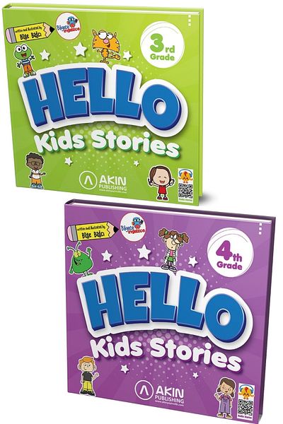 AKIN DİL Hello Kids Stories 3rd Grade + Hello Kids Stories 4th Grade مجموعة القصص الإنجليزية