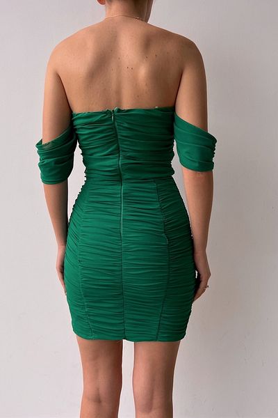 lovebox Căptușeală din țesătură din tul elastic, căptușită, drapată, rochie de seară verde fără bretele Rochie verde de absolvire 123