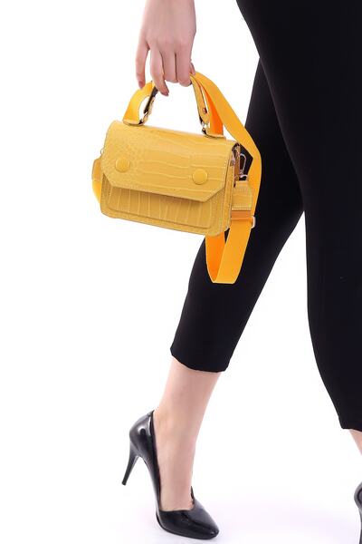 Bagzone Women's Yellow Button Detailed Covered Mini Croco Bag
