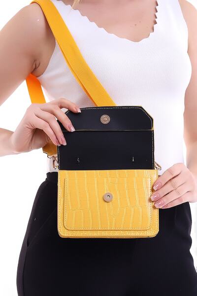 Bagzone Women's Yellow Button Detailed Covered Mini Croco Bag