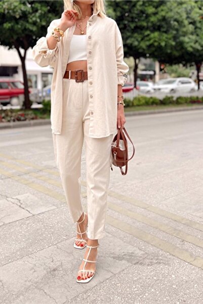 Suziş Kadın Ham Keten Kemerli Pantolon