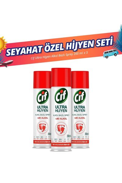 Cif Ultra Hijyen Alkol Bazlı Sprey 200 Ml 3 Adet