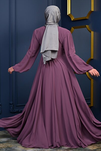 poplinmoda Güpürlü Şifon Tesettür Abiye 3019 Lila