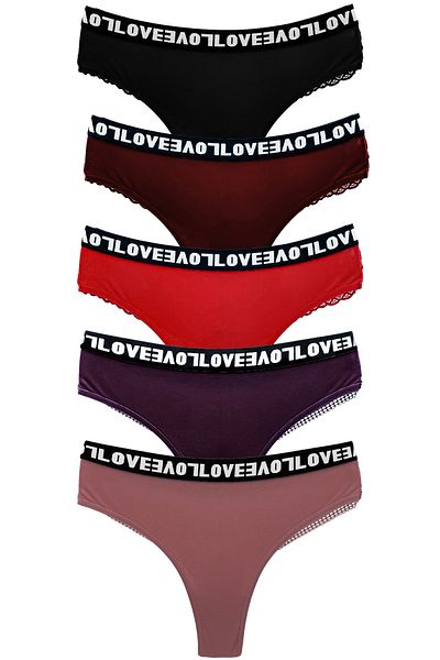 HNX Γυναικεία εσώρουχα 5 Pack Love Elastic βαμβακερή δαντέλα πίσω στρινγκ