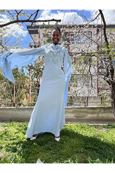 sarıhan Mavi Boncuk Işlemeli Abiye