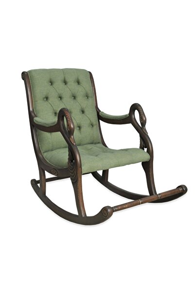 Asedia Vintage Kuğu Ceviz Yeşil El Oyması Ahşap Sallanan Sandalye Dinlenme Ko...