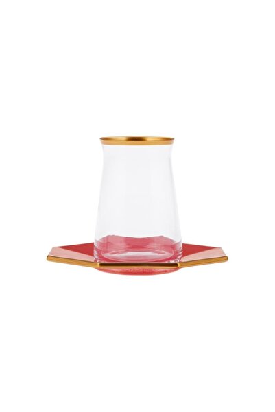 Emsan Mila 12 Parça Sekizgen 6 Kişilik Çay Seti Kırmızı