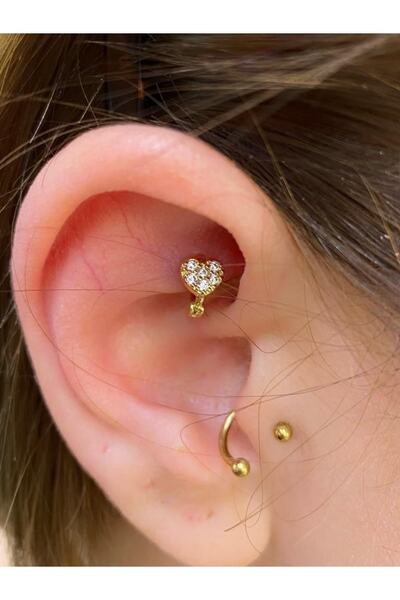 Arescollection Cerrahi Çelik Minimal Kalp Halka Rook Tragus Piercing