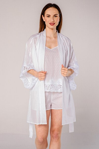 Miespiga Pearl Women's Lace Shorts Pajamas Kimono Set