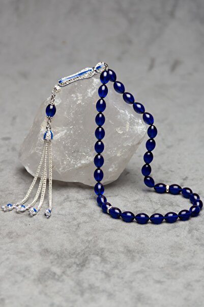 OTTOTESBİH Tassel Arpa croială Tasbih cu ciucuri din filigran, albastru închis, chihlimbar foc