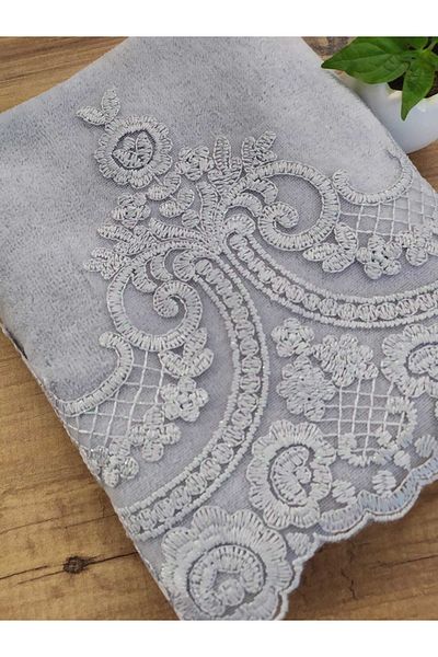 Çeyiz Bahçesi Mehem Velvet Towel Gray