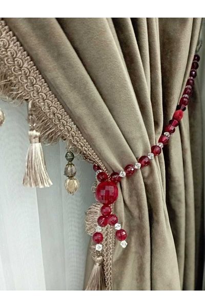 Üçbey Claret Red Curtain Binding with Beaded Curtain Bracho