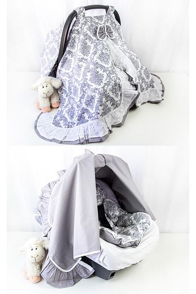 Babynest Gray Elegan Stroller Cover 100% Cotton Double Layer with Ruffles