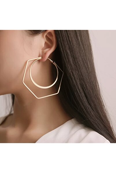 Girift Vintage أقراط ذهبية ذات تصميم مزدوج السداسي