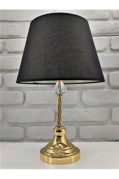 365GUNSERİSONU مصباح طاولة عاكس الضوء من القماش الأسود ذو الساق المعدنية المط...