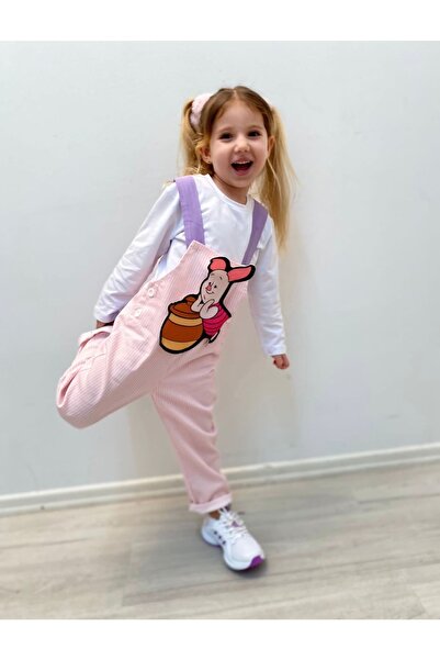 soneybutik Kız Çocuk Tulum Çizgi Tasarım Kombin 2 Li