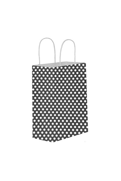 Genel Markalar Puantiyeli Siyah Kağıt Hediye ve Alışveriş Çantası 25x12x31 25 Adet