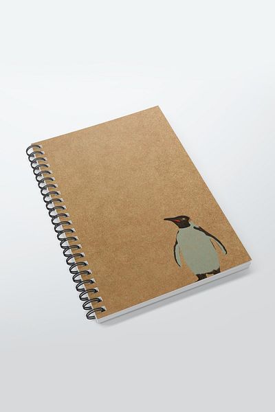 CoNotes A5 Spiral Checked Kraft Notebook (15x21cm) - Penguin Design