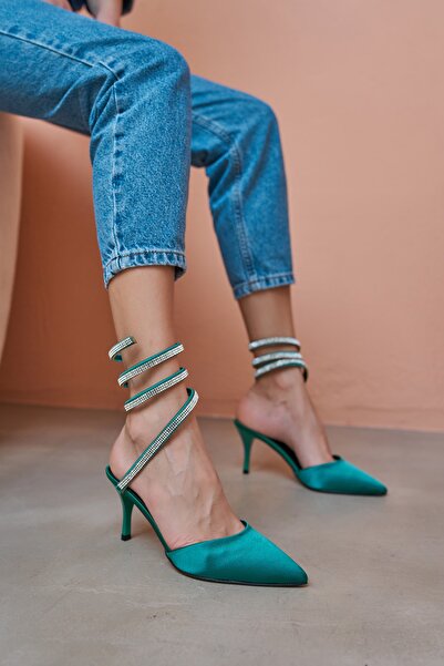 ANGELİNA JONES Pantofi de seară cu toc Lassi, din satin verde, cu detaliu de ...