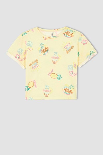 DeFacto Girl's Regular Fit Pineapple Patterned Short Sleeve T-Shirt