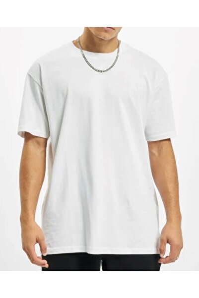 YOMA Λευκό Basic Ανδρικό κοντομάνικο μπλουζάκι με λαιμόκοψη Oversize