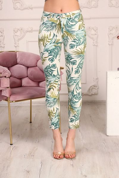 Berm Women's Green Floral Patterned Skinny Power Lycra Trousers