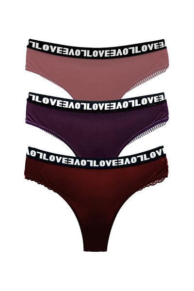 HNX Γυναικείο εσώρουχο 3 τεμαχίων Love ελαστικό βαμβακερό στρινγκ με δαντέλα