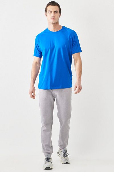 AC&Co / Altınyıldız Classics Pánské Saks Modré Slim Fit Slim Fit Crew Neck Bavlna Flexibilní tričko
