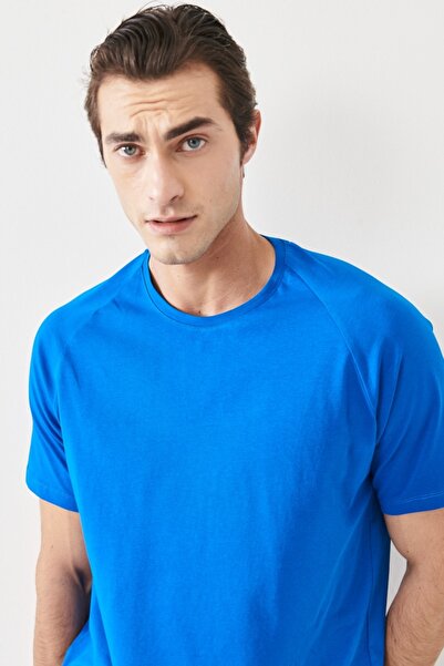 AC&Co / Altınyıldız Classics Ανδρικά Saks Blue Slim Fit Slim Fit Crew Neck Βαμβακερό εύκαμπτο T-shirt