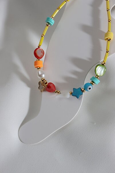 Süspüs Accessories Yellow Beaded Butterfly Tip Colored Anklet